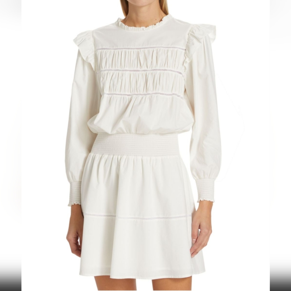 Rails Women's Size L White Faren Long Sleeves Ruffled Mini Dress MSRP $248.00